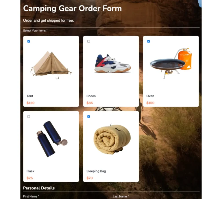 camping gear order form