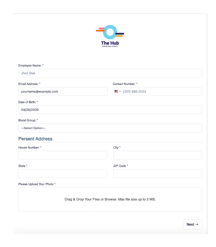 employee signup form