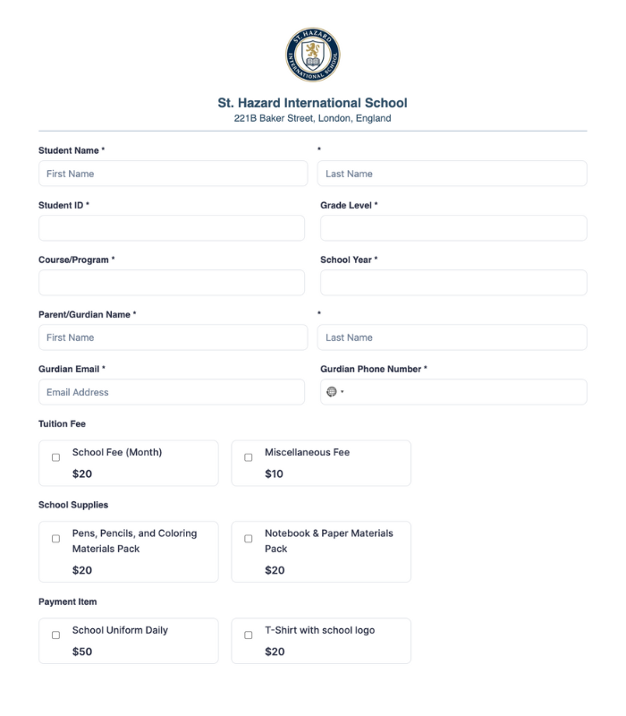 school fee payment forms live