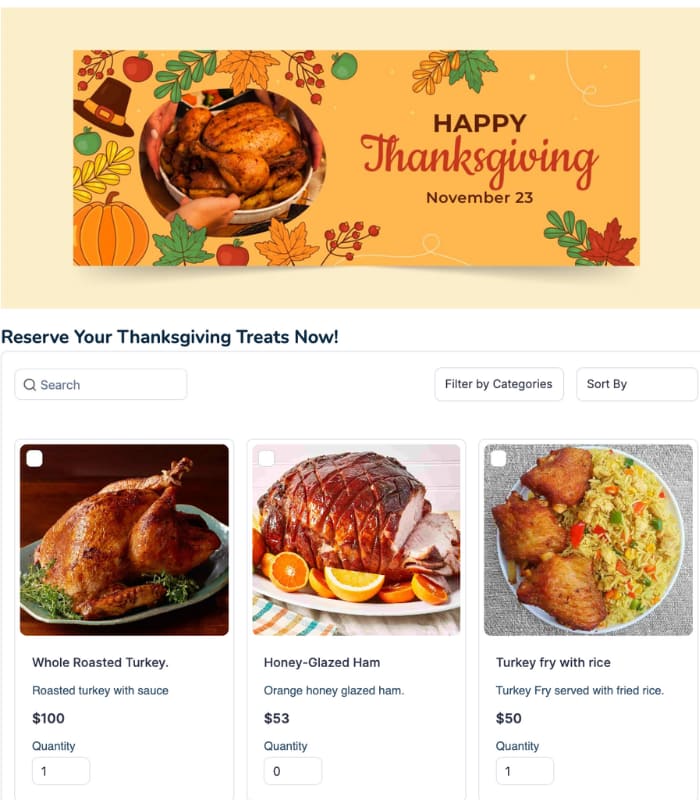 thanksgiving day food order
