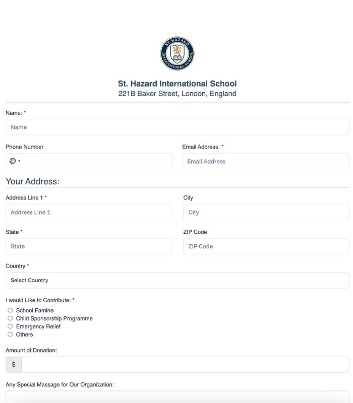 doantion form for school