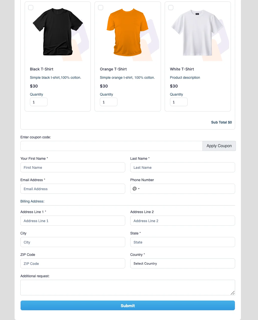 responsive products order form