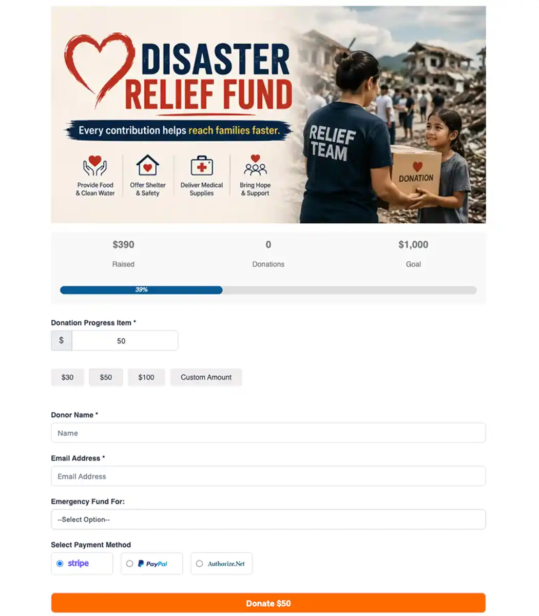 Disaster relief fund campaign - Paymattic