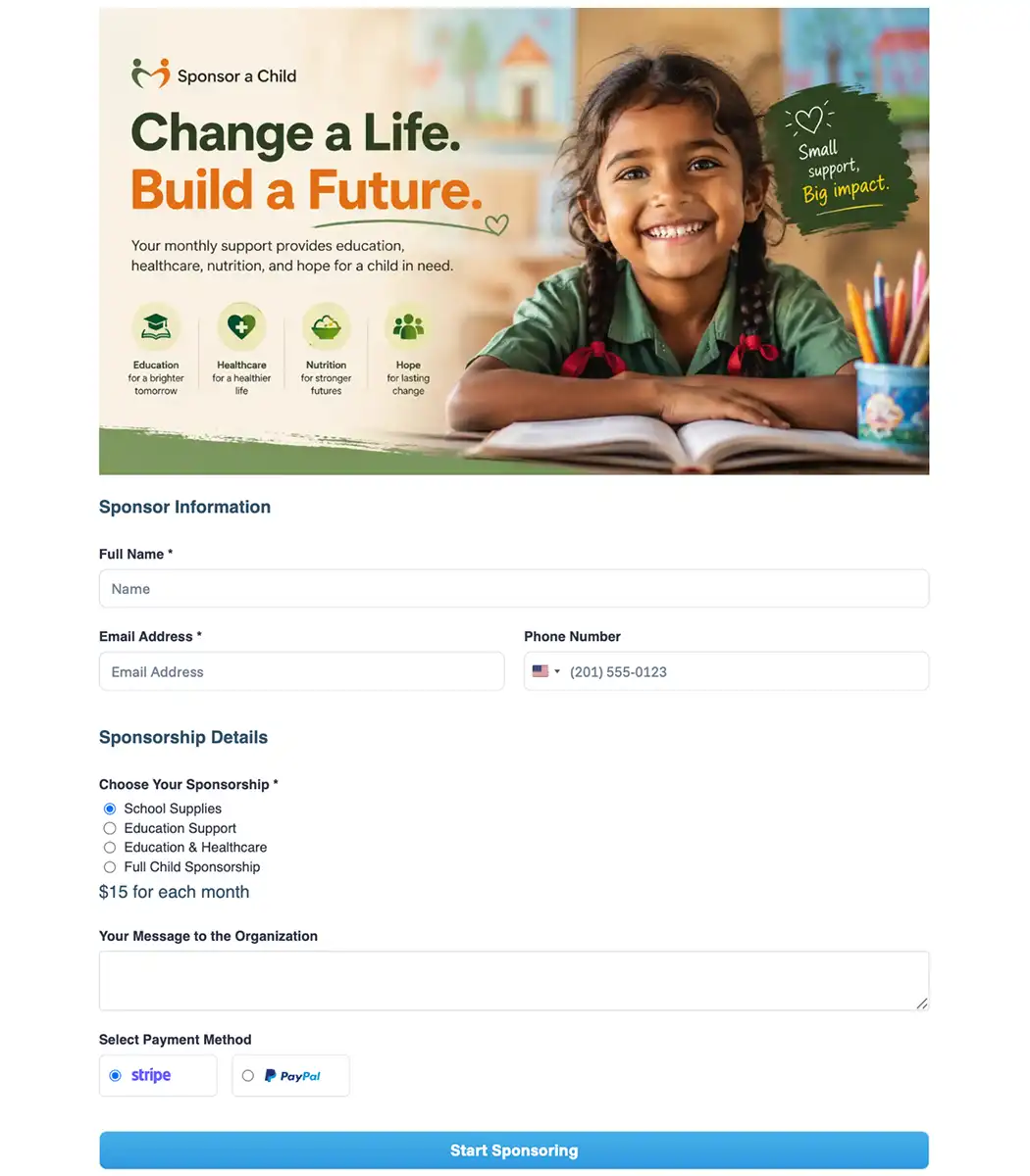 sponsor a child donation form