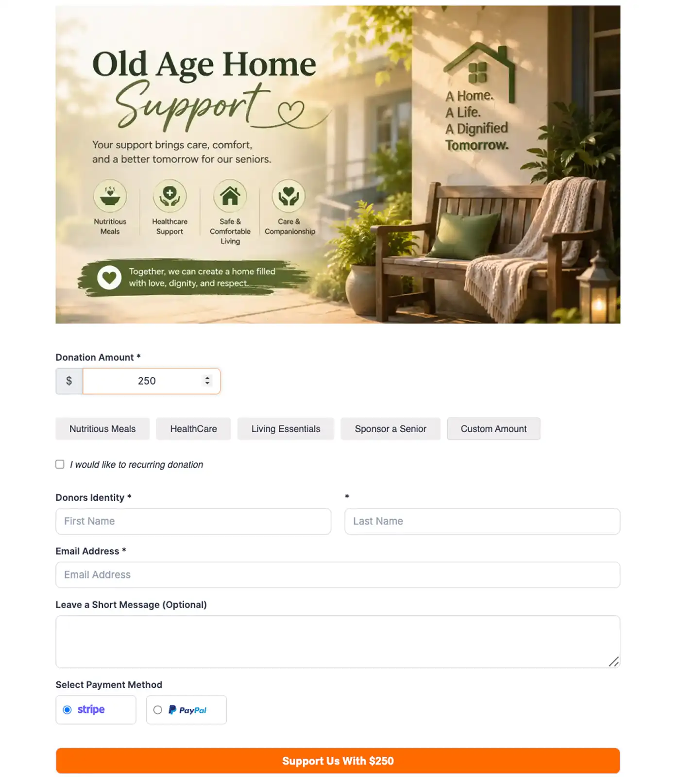 old age home support donation form